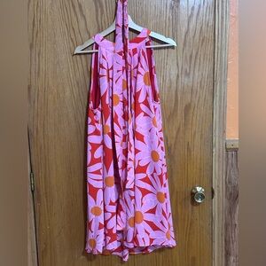 Kirundo sz Large Pink & Red Floral Halter Dress with Orange Centers Daisy
